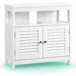Timebox Dulap baie baza lavoar Timebox 60x60x30 cm, Cu 2 usi cu lamele, Compartiment deschis si compartiment inchis, Din MDF rezistent la umezeala, Maner metalic, Pentru depozitare prosoape si accesorii baie,