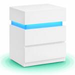 Timebox Noptiera Timebox 35x40x55 cm, Iluminare LED cu telecomanda, 25 culori reglabile, 6 niveluri de luminozitate, 3 sertare, Corp din MDF, Masuta pentru dormitor, Stil modern, Alb (EZ-LET630T10)