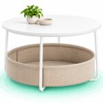 Timebox Masuta de cafea Timebox rotunda 75 cm, Inaltime 45 cm, Blat din MDF, Cadru din otel, Cos de depozitare din textil, Rezistenta 40 kg, Stil modern minimalist, Pentru living, Alb mat si bej (EZ-LCT244W10 Masa de cafea