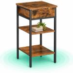 Timebox Noptiera inalta Timebox 35x35x70 cm, Cu sertar si 2 rafturi deschise de depozitare, Cadru din otel, Blat din PAL, Stil industrial, Minimalist, Pentru dormitor, hol sau living, Maro rustic si negru (EZ