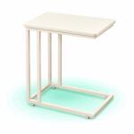 Timebox Masuta de cafea Timebox 35x50x60 cm, Cadru din otel, Blat din PAL, Cu roti de rulare, Picioare reglabile, Stil industrial, Masuta laterala pentru canapea si pat, Sarcina maxima 25 kg, Alb crem (EZ-LNT Masa de cafea