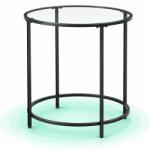 Timebox Masuta de cafea rotunda Timebox, Masa auxiliara cu blat din sticla securizata, Cadru din otel, Picioare reglabile, 50 cm diametru, 55 cm inaltime, Noptiera pentru living, Montaj simplu, Negru (EZ-LGT0