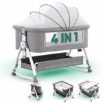 Timebox Patut Portabil pentru Bebelusi, Roti, Reglabil pe 6 Inaltimi, Gri Timebox (GS-551-NE)