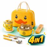 Timebox Cutie Pranz Copii Timebox din Inox 304, Timebox, Bol, Cana, Tacamuri, Saculet Inclus, Galben (GS-790)