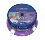 Verbatim DVD+R lemez, kétrétegű, nyomtatható, no-ID, 8, 5GB, 8x, hengeren, VERBATIM "Double Layer