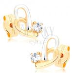 Ekszer Eshop Kétszínű fülbevaló 9K aranyból - aszimmetrikus szív kontúr, cirkónia