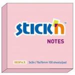 STICKN Notes autoadeziv 76 x 76 mm, 100 file, Stickn - roz pastel (HO-21148)