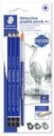 STAEDTLER Grafitceruza készlet, akvarell, ecsettel, hatszögletű, STAEDTLER „Mars® Lumograph® aquarell 100A, 3 különböző keménység (TS100ASBK4) - webpapir