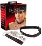 Bad Kitty - szíves nyakörv és fém póráz, bondage szett (fekete) - szexaruhaz