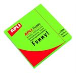 APLI Öntapadó jegyzettömb, 75x75 mm, 100 lap, APLI "Funny", neon zöld (LNP11899) - officesprint