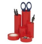 FLARO Suport accesorii de birou 6 compartimente cilindrice rosu, FLARO