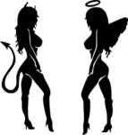  Ördög - Angyal csajok 2 db plottervágott autós matrica applikáló fóliával