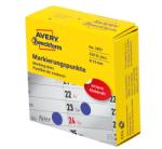  Avery Zweckform No. 3857 kék színű, 19 mm átmérőjű, tekercses öntapadós jelölő címke adagoló dobozban - doboz tartalma: 1 tekercs, 250 darab címke