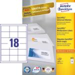  Avery Zweckform No. 3671 fehér színű 64 x 45 mm méretű, univerzálisan nyomtatható, öntapadós etikett címke, permanens ragasztóval A4-es íven - kiszerelés: 1800 címke / 100 ív