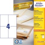  Avery Zweckform No. LR3483 natúr fehér színű 105 x 148 mm méretű, univerzálisan nyomtatható, környezetbarát öntapadós etikett címke, permanens ragasztóval A4-es íven - kiszerelés: 400 címke / 100 ív