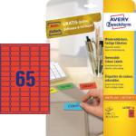  Avery Zweckform No. L4790-20 piros színű 38, 1 x 21, 2 mm méretű, univerzálisan nyomtatható, öntapadós etikett címke, visszaszedhető ragasztóval A4-es íven - kiszerelés: 1300 címke / 20 ív