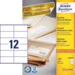  Avery Zweckform No. LR3424 natúr fehér színű 105 x 48 mm méretű, univerzálisan nyomtatható, környezetbarát öntapadós etikett címke, permanens ragasztóval A4-es íven - kiszerelés: 1200 címke / 100 ív
