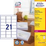 Avery-Zweckform No. LR7160-100 natúr fehér színű 63, 5 x 38, 1 mm méretű, lézernyomtatóval nyomtatható öntapadós etikett címke újrahasznosított papírból A4-es íven - kiszerelés: 2100 címke / 100 ív