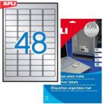 APLI No. 10066 ezüst színű 45, 7 x 21, 2 mm méretű, lézernyomtatóval nyomtatható, öntapadós ipari etikett címke, erős, tartós ragasztóval A4-es íven - kiszerelés: 960 címke / 20 ív (LCA10066)