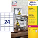 Avery-Zweckform No. L4773-100 fehér színű 63, 5 x 33, 9 mm méretű, lézernyomtatóval nyomtatható, öntapadós időjárásálló etikett címke, erős, tartós ragasztóval A4-es íven - kiszerelés: 2400 címke / 100 ív
