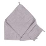 Quax Prosop cu gluga si manusa de baie 100 % bumbac Soft Grey