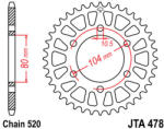 JT Sprockets 478.44 JTA hátsó lánckerék alumínium