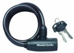 Master Lock Antifurt MasterLock cablu spiralat cu cheie 1.8m x 8mm Negru