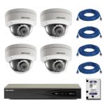 HIKVISION Kit COMPLET de supraveghere IP Hikvision cu 4 camere de interior tip dome 1.3 MP cu HDD 1TB si 100m cablu UTP