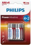Philips LR03P6BP/10 - 6 db alkáli elem AAA POWER ALKALINE 1, 5V 1150mAh Phil-LR03P6BP/10 (P2200)