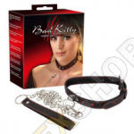 Bad Kitty - szíves nyakörv és fém póráz, bondage szett (fekete) - szexshop