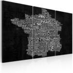 Artgeist Kép - falitérkép - Text map of France on the black background - triptych 120x80