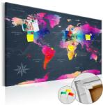 Artgeist Kép parafán - Colourful Crystals [Cork Map] Parafa világtérkép - vászonkép 90x60