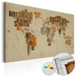 Artgeist Kép parafán - Retro Map [Cork Map] Parafa világtérkép - vászonkép 60x40