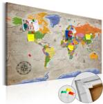 Artgeist Kép parafán - World Map: Retro Style [Cork Map] Parafa világtérkép - vászonkép 90x60