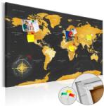 Artgeist Kép parafán - Golden World [Cork Map] Parafa világtérkép - vászonkép 90x60