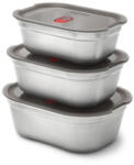 black+blum Комплект 3 бр кутии за храна Black+Blum Meal Prep FBSS-BX-PACK1, 0.6/0.9/1.2 l, Правоъгълни, Подходящи за фурна, Без BPA, Неръждаема стомана, Сив (FBSS-BX-PACK1)