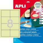 APLI No. 11801 krémszínű 97 x 67, 7 mm méretű, univerzálisan nyomtatható, öntapadós etikett címke, permanens ragasztóval A4-es íven - kiszerelés: 160 címke / 20 ív (LCA11801)