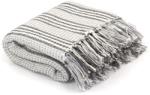vidaXL Pătură decorativă cu dungi, bumbac, 160 x 210 cm, gri și alb (245328) - vidaxl Patura
