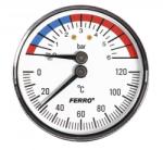 FERRO Termomanométer hátsós csatlakozású 0-120°C, 6 bar, számlap Ø63 mm, 1/2 TM63A