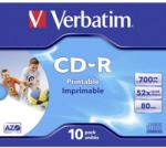 Verbatim CD-R VERBATIM 700 MB, 80 min, viteza 52x, carcasa, printabil, "AZO Wide Inkjet Printable", 10 buc/set