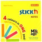 Hopax Magic notes autoadeziv 76 x 76 mm, 100 file, Stick"n Magic Notes - 4 culori neon Notes autoadeziv 76x76 mm asortate (HO-21571)