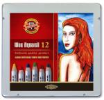 KOH-I-NOOR Set 12 creioane colorate KOH-I-NOOR Wax Aquarell in cutie metalica
