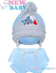 NEW BABY Téli gyerek sapka sállal New Baby kutyus világos kék