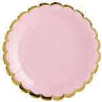 PartyDeco Papír tányér, világos pink, arany szegéllyel, 18 cm