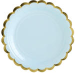 PartyDeco Papír tányér, világos kék, arany szegéllyel, 18 cm