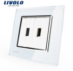 LIVOLO Priza dubla USB cu panou sticla, marca Livolo (VL-2FCUS-1WP-P7E)