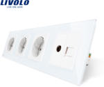 LIVOLO Priza cvadrupla Livolo cu rama din sticla 3 prize simple+TV/internet