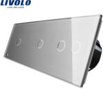 LIVOLO Intrerupator cu touch simplu+simplu+dublu LIVOLO din sticla - culoare gri