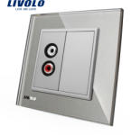 LIVOLO Priza simpla audio Livolo cu rama din sticla - culoare gri