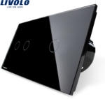 LIVOLO Intrerupator dublu + simplu cu touch Livolo din sticla - culoare negru